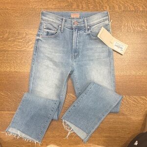 MOTHER insider crop step fray can you dig? Light Wash Cropped Jeans